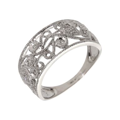 Pre-Owned 9ct White Gold Diamond Set Floral Cutout Band Ring