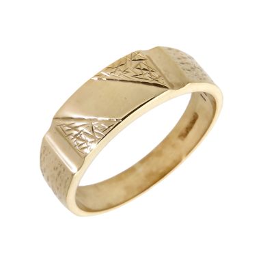 Pre-Owned 9ct Yellow Gold Patterned Signet Style Band Ring