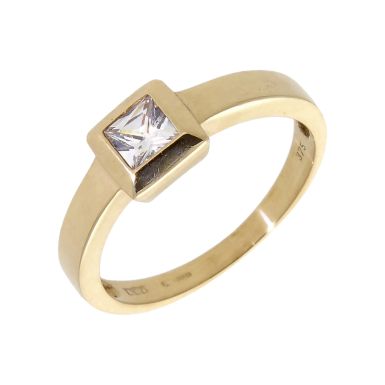 Pre-Owned 9ct Yellow Gold Square Cubic Zirconia Solitaire Ring