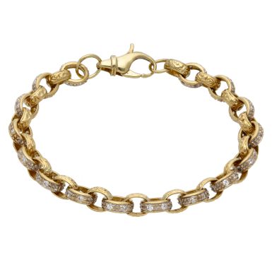 Pre-Owned 9ct Gold 8 Inch Cubic Zirconia Set Belcher Bracelet
