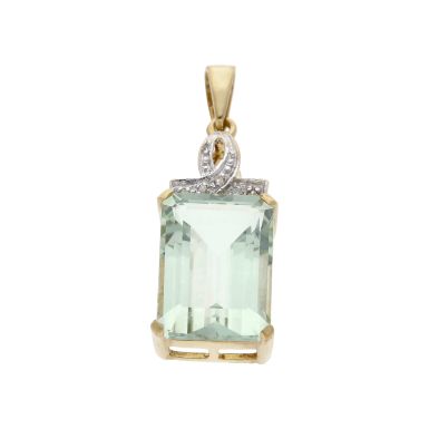 Pre-Owned 9ct Yellow Gold Green Amethyst & Diamond Pendant
