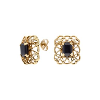 Pre-Owned 9ct Yellow Gold Sapphire Set Filigree Stud Earrings