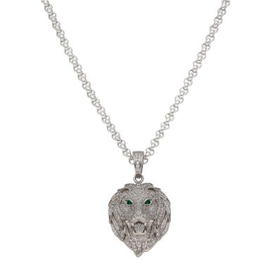 New Sterling Silver Cubic Zirconia Lion Head & 24" Necklace